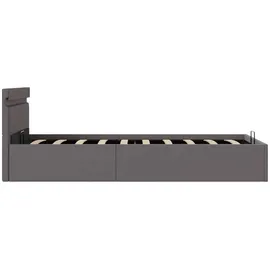 vidaXL Bett mit Bettkasten Hydraulisch LED Grau Kunstleder 100x200 cm