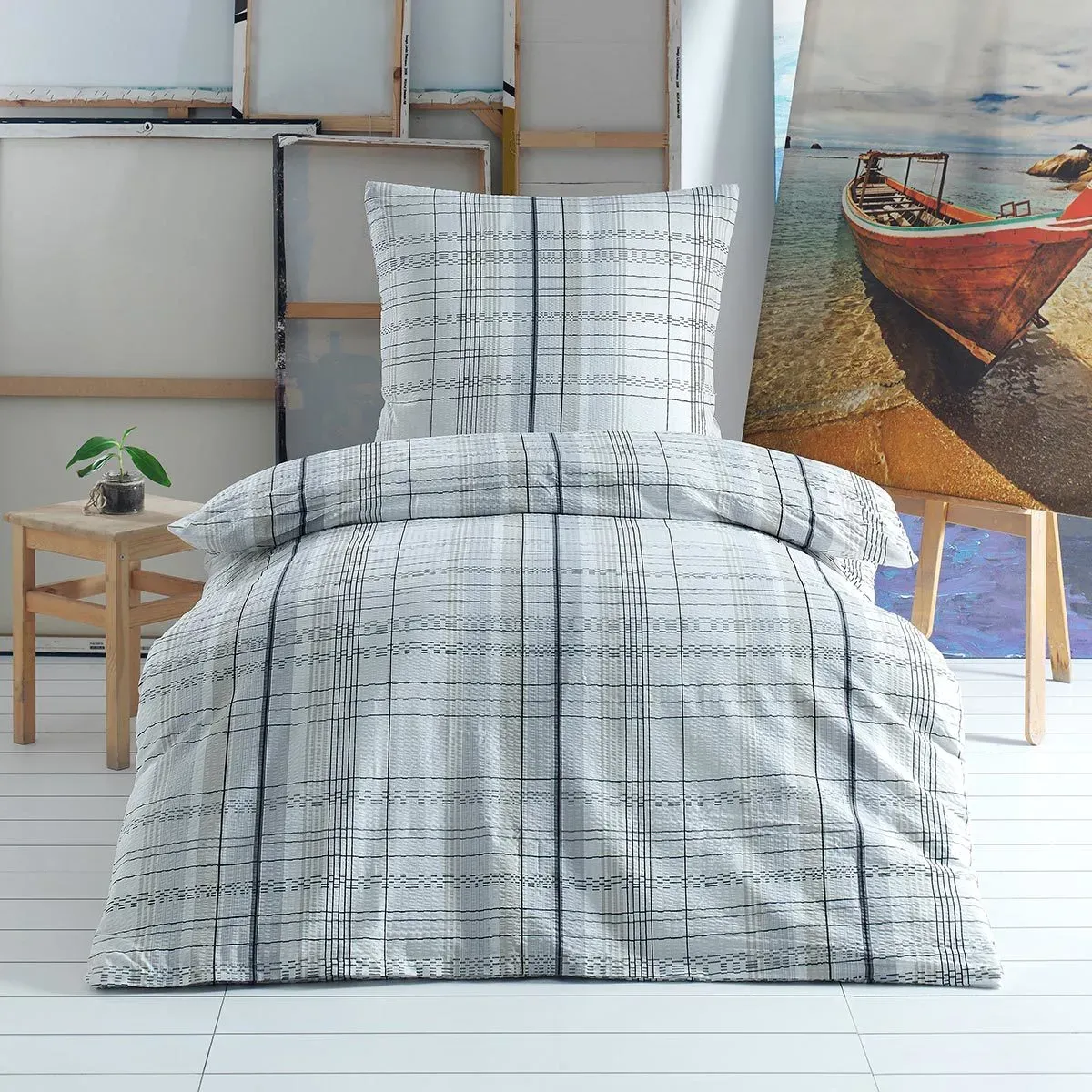 Optidream Seersucker Bettwäsche Kati natur 135x200 cm + 80x80 cm - beige