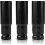 3 Stück Schlagschrauber Nüsse 1/2 Zoll Set, 17-19-21mm Schlagnuss Set, Kohlenstoffstahl Schonnüsse Kraft Schoneinsatze mit Felgenschutz für Reifen Wechseln, Radwechsel Schlagnuss 78mm Länge