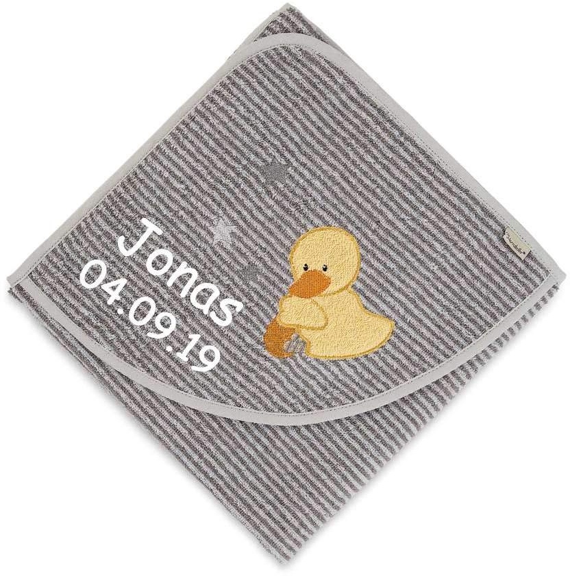 Sterntaler Kapuzenhandtuch Ente Edda Streifen mit Namen Bestickt 80x80 cm Handtuch Baby Geschenk zur Geburt Badehandtuch