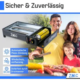 ZMC Gaskocher 2-in-1 Campingkocher inkl. Grillplatte und Gaskartusche