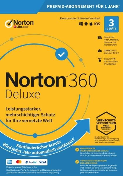 Norton 360 Deluxe 3 PC / 1 an 25GB - Aucun abonnement