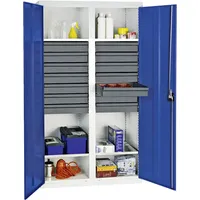 stumpf metall Stumpf Werkzeug- und Materialschrank Serie 3000 lichtgrau / enzianblau + 14 Schublade 100 mm + Mitteltrennwand + 4 Auszugsböden - 3004474
