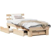 vidaXL Bettrahmen mit Kopfteil Natur 90 x 190 cm Massives Kiefernholz