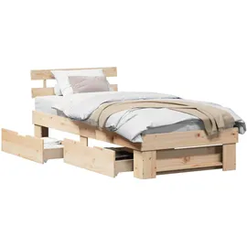 vidaXL Bettrahmen mit Kopfteil Natur 90 x 190 cm Massives Kiefernholz