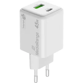 MediaRange 45W USB-A, USB-C GaN Schnellladegerät, weiß