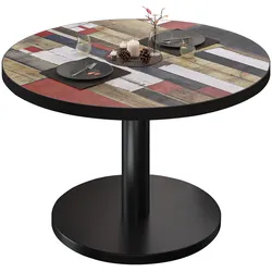 BN | Bistro Loungetisch | Ø:H 80 x 36 cm | Schwarzer Rand | Vintage Bunt / Schwarz