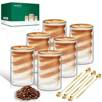 Latte Macchiato Gläser Twill Doppelwandig 400ml 6er Pack mit 6 Löffeln Doppelwandige Kaffeegläser Cappuccino Tassen Glas Spiralförmig Thermogläser Teegläser aus Borosilikatglas