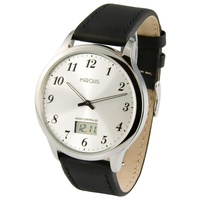 MARQUIS Elegante Herren Funkuhr (Junghans-Uhrwerk) Edelstahlgehäuse, Armband aus echtem Leder 964.6118