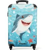 NoBoringSuitcases.com© Kinderkoffer Animation Hai schwimmt im Wasser 55x35x20cm, 4 Rollen, Kinder Koffer Klein, Trolley Handgepäck, Reisekoffer bunt 35 cm x 55 cm x 20 cm
