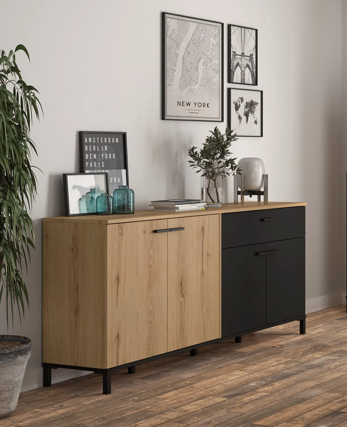 Sideboard GAMI "Trust", braun (eiche helvezia), B:180cm H:81cm T:40cm, Sideboards, mit einer Schublade