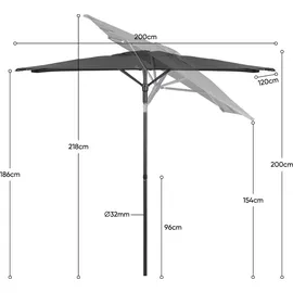 Sekey Balkonschirm 200 x 125 cm Grau