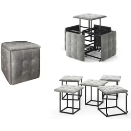 RODNIK Sitzhocker Transformer 5-in-1 Vellours 50 x 50 x 50 cm Grau