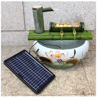 YYUINU 12V Outdoor Bambus Wasserbrunnen Dekoration mit Pumpe, Amphibienart Solar Wasserpumpe Filter Wasserkreislauf Bambus Ornamente Garten Fischtank Rockery Fischzucht,40CM