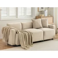 SeedWave Sofa 3-Sitzer großes Sofa, Chenille-Stoff Polstersofa mit Wurfkissen, Beige, 211cm breites,Extra großer Sitze,Big Sofa Für das Wohnzimmer beige