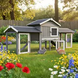 zooprinz Hasenstall Don Camillo | XXL mit Doppelauslauf | 210x85,5x54cm (BxHxT) | Wetterfest | Kiefernholz - Grau/Weiß