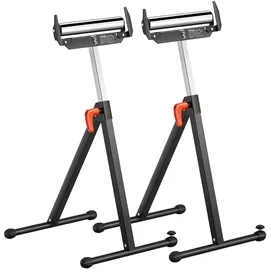 Vevor 2er-Set Rollenständer, 113kg Tragkraft, höhenverstellbar 68-109cm, klappbarer Arbeitsbock mit Rollenkopf und Kantenführungen aus poliertem Stahl, für Tischkreissägen-Auslauf, Verlängerungsstütze