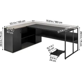 Vevor L-förmiger Chefschreibtisch großer moderner Bürotisch mit Schubladen & Lagerschrank &CPU-Ständer, Schreibtisch aus Holz, 158,7 kg Tragkraft, Computertisch für Arbeit Studium Schreiben