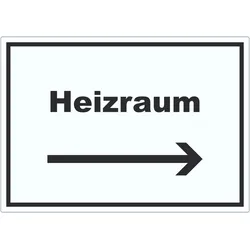 HB-Druck Heizraum Aufkleber mit Text und Richtungspfeil rechts Heizung Wärme waagerecht A8 (52x74mm)
