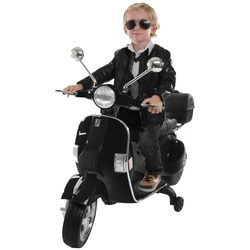 Kinder-Elektroroller Vespa, lizenziert, EVA-Reifen, LED-Scheinwerfer, Koffer, Soundmodul, Stützräder (Schwarz)