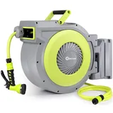 Bietor Wandmontierte Schlauchtrommel 40m+2m, Automatische Aufrollung, Längenverriegelung, 180° Schwenkbare Halterung, 9 Sprühmuster für Gartenbewässerung & Autowäsche