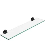 Glasregal mit Edelstahlhalterung, 60 cm großes Badezimmerregal, schwebendes Regal aus gehärtetem Glas, Wandmontage, polierte/schwarze Oberfläche