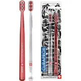 Curaprox Handzahnbürste - Zahnfleischpflege für Erwachsene/Ultraweich zur Plaqueentfernung/Swiss Edition Duo Pack | Rot-Transparent/Hergestellt in der Schweiz