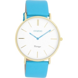 OOZOO Quarzuhr Oozoo Damen Armbanduhr Vintage Series, Damenuhr rund, groß (ca. 40mm), Lederarmband blau, Fashion blau