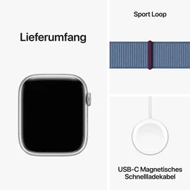 Apple Watch Series 9 GPS 45 mm Aluminiumgehäuse silber, Sport Loop winterblau One Size