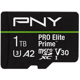 PNY Tarjeta microSDXC 1TB Pro Elite Prime Class 10 U3 V30 A2 + Adaptador SD - Hasta 200MB/s, Class 10, U3, V30, A2, 4K UHD, Full HD, UHS-I
