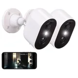 7links 2er-Set Akku-Outdoor-IP-Überwachungskameras, 2K, 3 MP, WLAN, App, PIR