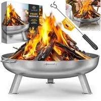 KESSER Feuerschale Feuertonne mit 2,5mm Stahldicke Feuerstelle, (Feuerkorb inklusive Feuerhaken + Wasserablauf), Feuerstelle massives Gusseisen 2 stabile Griffe silberfarben Ø 60 cm
