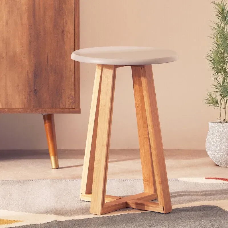 Premier Housewares Rundes Hocker aus grauem und natürlichem Bambus, Kompaktes 30 x 30 x 43 cm-Design mit Kreuzschnitt