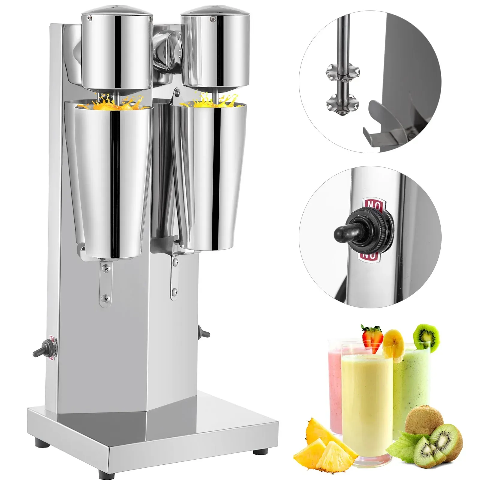 VEVOR Getränkemixer 150 W Milchshaker Elektrisch 800 ml Doppelköpfe Silbrig Elektrischer Mixer für Shakes Cocktailmixer Milchshake Maschine Barmixer