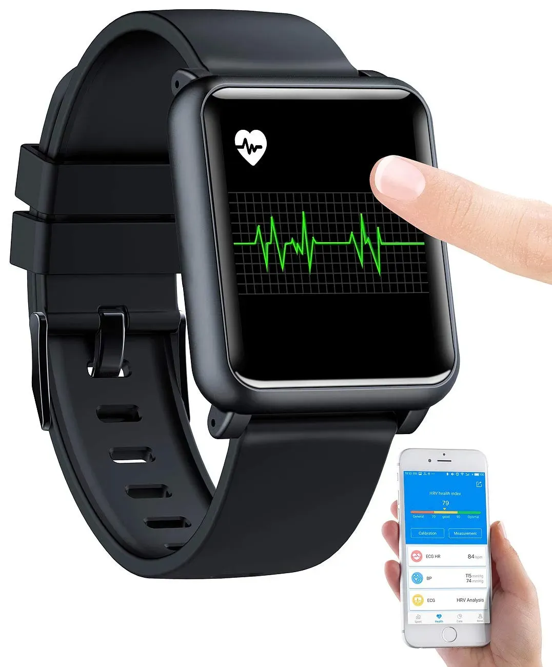 Newgen Medicals Smartwatch EKG: Fitness-Uhr mit Blutdruckanzeige, EKG, Bluetooth, Touchdisplay, IP68 (Fitnessuhr mit EKG, Fitness Armbanduhr, Senior Handy)