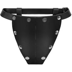 Jock Strap mit Lederklappe, schwarz | silber, S-L