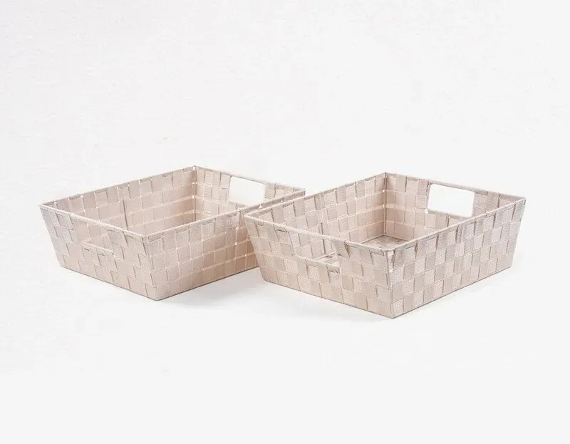 kapanou 2er-Set Webeband-Aufbewahrungstasche aus PP-Kunststoff, beige, 15 x 13 x 5 Zoll (H), Neujahrssale, Beste Geschenkideen