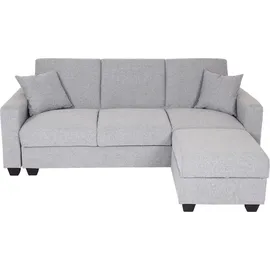 Mendler Sofa HWC-H47 mit Ottomane, Couch Sofa Gästebett, Schlaffunktion Stauraum 217x145cm Stoff/Textil hellgrau