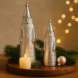 Marrakesch Orient & Mediterran Interior Dekofiguren Santa Silber 2er Set Aluminium Weihnachtsmann 27cm 19cm