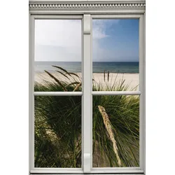 Wandsticker QUEENCE "Strand", grün, T:0,1cm, Wandtattoos, Wandsticker, Wandbild, selbstklebend, 3D, Fenster