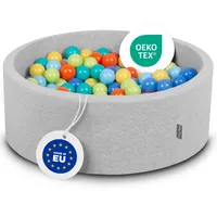 KiddyMoon Bällebad 90X30cm/300 Bälle ∅ 7Cm Bällepool Mit Bunten Bällen Für Babys Kinder Rund, Hellgrau:Helgrün/Orange/Türkis/Blau/Babyblau/Gelb