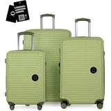 Hauptstadtkoffer Mitte - 3er Kofferset + Digitaler Luggage Tag - Reisetrolleys 55/68 / 77 cm + Kofferanhänger mit QR-Code, 4 Doppel-Rollen, Hartschale ABS, XL-Volumenerweiterung, TSA, Kiwi