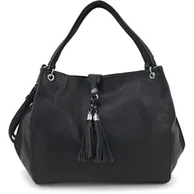 HARPA Schultertasche "UZAY", Damen, Gr. B/H/T: 12,5cm x 33cm x 38,5cm, schwarz, Lederimitat, unifarben, Taschen Schultertasche, mit dekorativer Troddel
