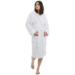 Lumaland Luxury Mikrofaser Bademantel mit Kapuze für Damen und Herren - Weiß - Größe XXL