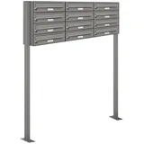 AL Briefkastensysteme 12er Premium Standbriefkasten Aluminiumgrau inkl. Zeitungsfach