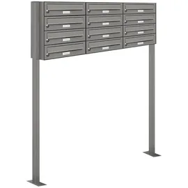 AL Briefkastensysteme 12er Premium Standbriefkasten Aluminiumgrau inkl. Zeitungsfach