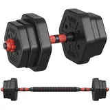 SONGMICS Hantel-Set Hanteln mit Verbindungsstange, Hexagon, Kurzhantelset, für Workout, Fitnesstraining, Gewichtheben für Zuhause, Fitnessstudio schwarz