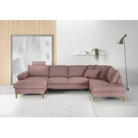 Candy 3C Candy Wohnlandschaft »Lecce, wahlweise PUR-Schaumstoff oder Tonnentaschenfederkern U-Form«, Bettkasten in Umbauecke und Longchair, sowie Querschläfer im 2-Sitzer rosa