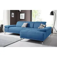 Ecksofa PLACES OF STYLE "Caluna L-Form" Sofas Gr. B/H/T: 269cm x 97cm x 174cm, Flachgewebe, Recamiere rechts, blau (pacific) mit Sitztiefen- und Kopfteilverstellung