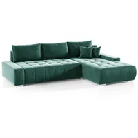 Fun Möbel Fun Moebel - Ecksofa Sofa mit Schlaffunktion vogar Stoff Monolith Grün Ottomane Rechts
